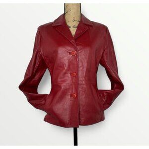 Vtg Vera Pelle Leather Blazer Jacket Womens Size 42 US Medium Wine Red 3 Button